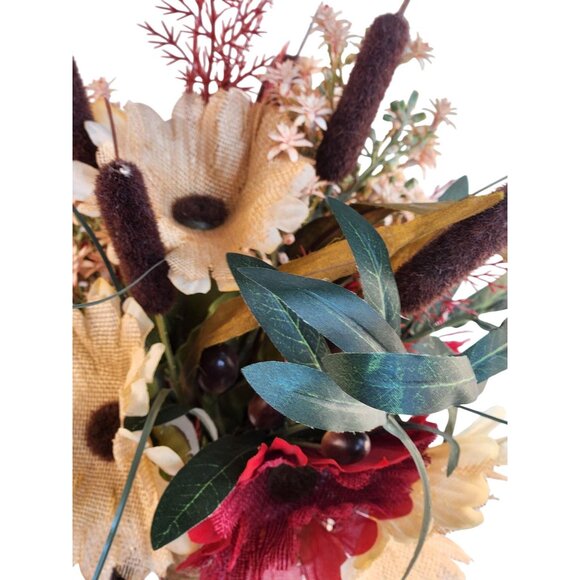 Rustic Artificial Burlap Gerbera Daisy & Wildflower Bouquet Autumn-Themed Floral - Picture 15 of 16